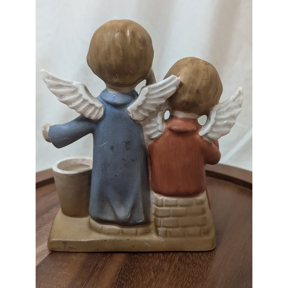 Vintage Pair Carol Singing Angels‎ Taper Candle Holder Made in Japan Instrument